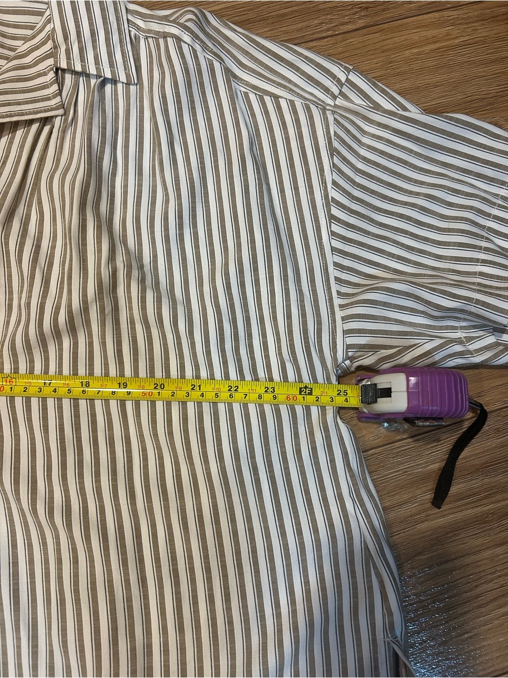 Max Studio Beige and White Striped Short-Sleeve Button-Down Top - Picture 7 of 9